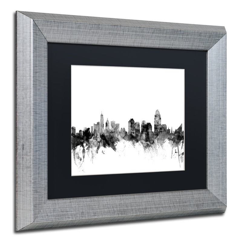 « cincinnati horizon b&w », impression encadrée, H 11 po x l 14 po x P 0,5 po, Noir
