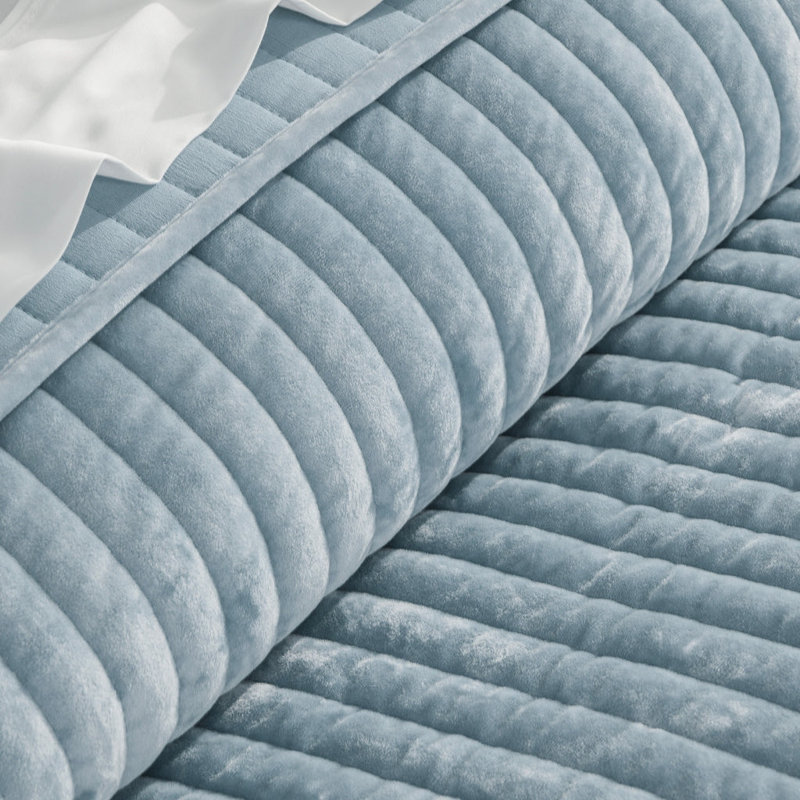 Luxe Velvet Channel Quilt Set, King, Blue Linen