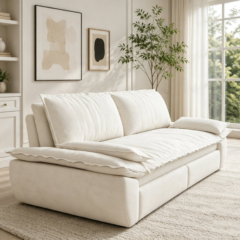 Canapé-lit convertible 3-en-1 en velours, Velours beige / blanc