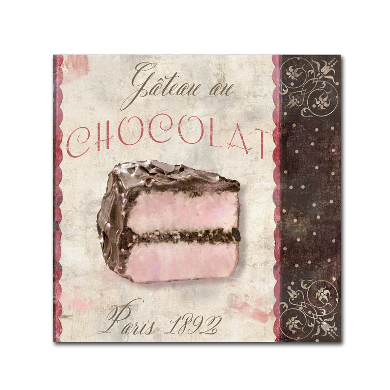 Vintage Parisian Chocolate Cake Canvas Art in Beige and Brown