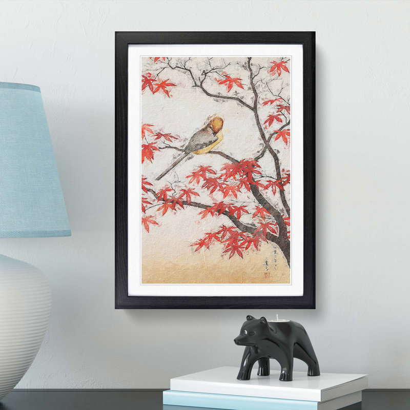 Bird in Autumn by Toshi Yoshida - Framed Print, 45cm H x 33cm W x 2cm D, Black Framed
