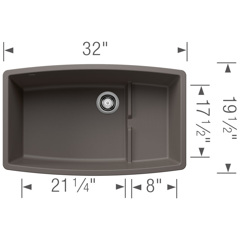 Performa Cascade SILGRANIT 32" Single Bowl Undermount Kitchen Sink with Colander - Volcano Gray, Volcano Gray