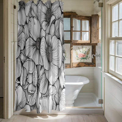 Croquis de fleurs monochromes - Rideau de douche standard 1 pièce