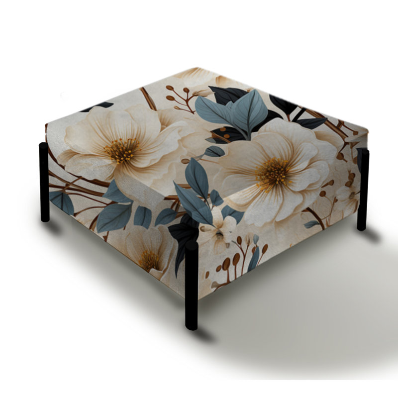 Grand repose-pieds carré blanc Floral Elegance Minimalist Floral I