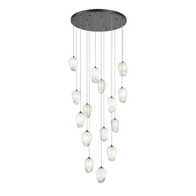 15-Light Black Chandelier With White Glass Pendants