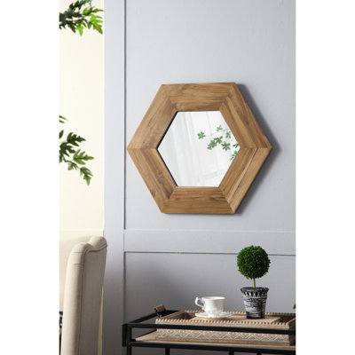 Miroir hexagonal avec cadre en bois 18,5 po x 18,5 po, rehaussant l'apparence des murs du couloir de la salle de bain