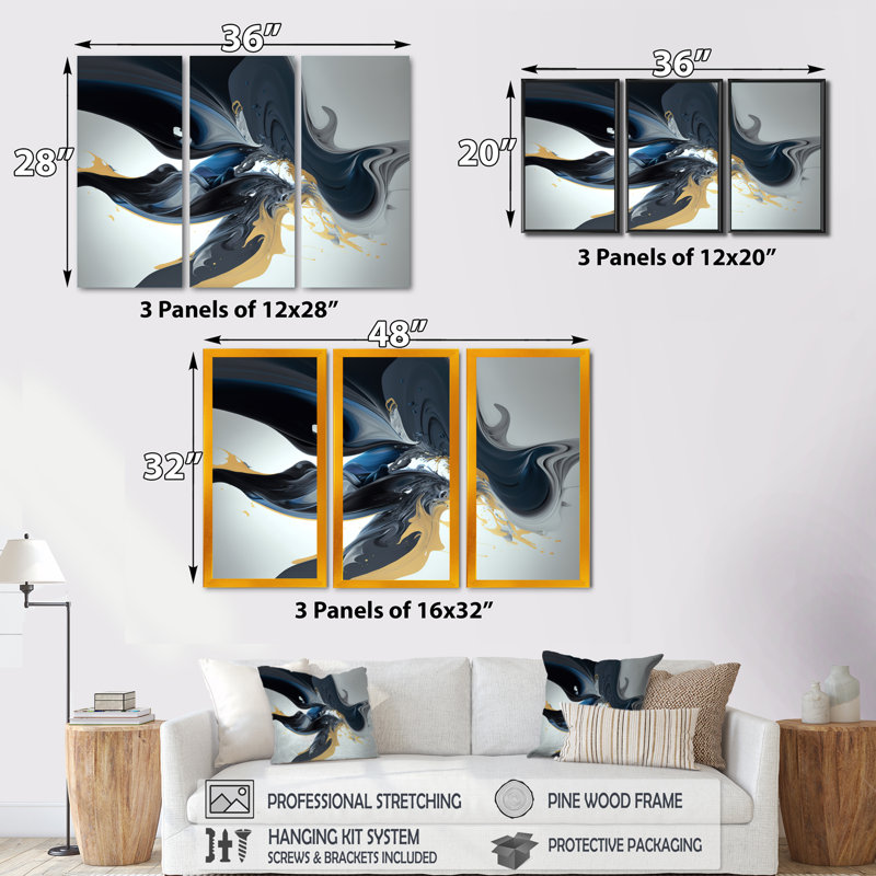 «Bright Blue Smooth Abstract IV», ensemble d'art mural sur toile abstraite, H 32 po x l 48 po x P 1 po, Cadre noir