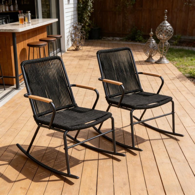 Chaise d'extérieur en rotin, Noir