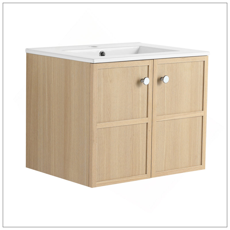 Lavabo de salle de bain mural polyvalent 30 po, 2 portes à fermeture douce, chêne, contreplaqué, 24"