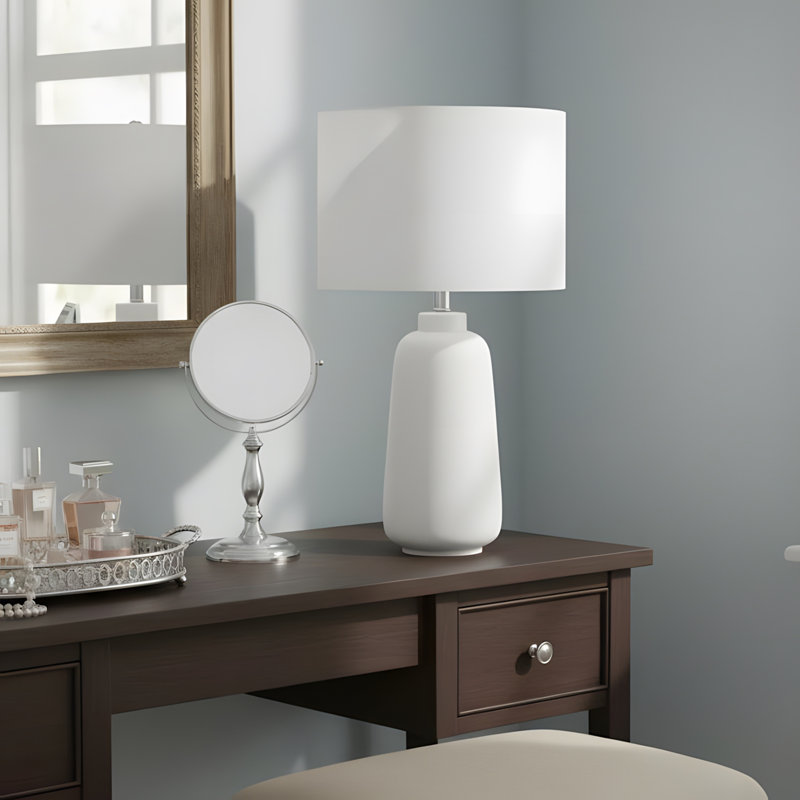 Lighting, h 26 po, lampe de table, céramique crème, abat-jour ivoire / crème, moderne