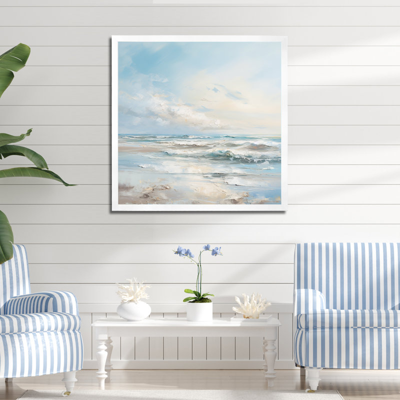 «Coastal Waves Charm in Winter», reproduction sur toile, H 24 po x l 24 po x P 1 po, Cadre simple blanc