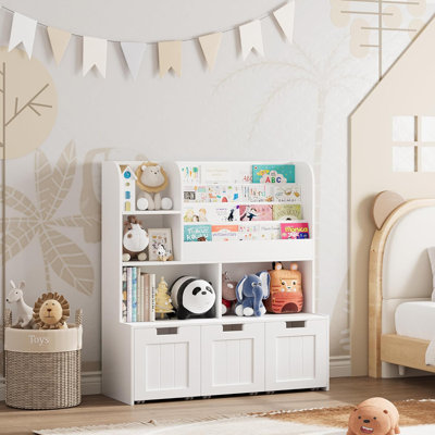 Bibliothèque pour enfants avec 3 tiroirs mobiles et bibliothèque à 4 niveaux Kenzi