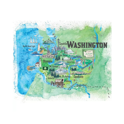USA, Washington Illustrated Travel 1 Piece Wrapped Canvas Wall Art