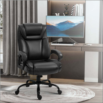 Big And Tall 400Lbs Executive Office Chair With Wide Seat, Computer Desk Chair With High Back PU Leather Ergonomic Upholstery, Adjustable Height And Swivel Wheels