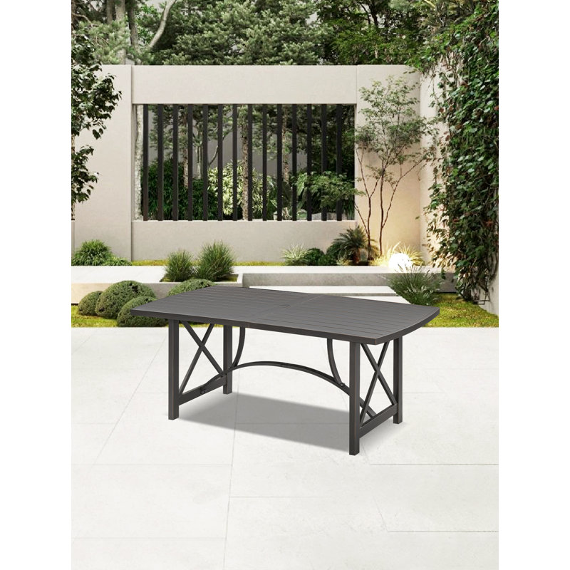 Aluminum Outdoor Dining Table for 6, Rectangle Patio Dining Table with Umbrella Hole, Outdoor Patio Table, All-Weather 6 Person Garden Table for Deck, Porch, Poolside