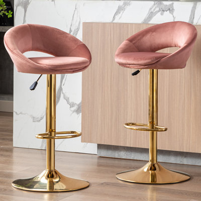 Kshaun Swivel Upholstered Velvet Adjustable Height Counter Stool with Iron Frame