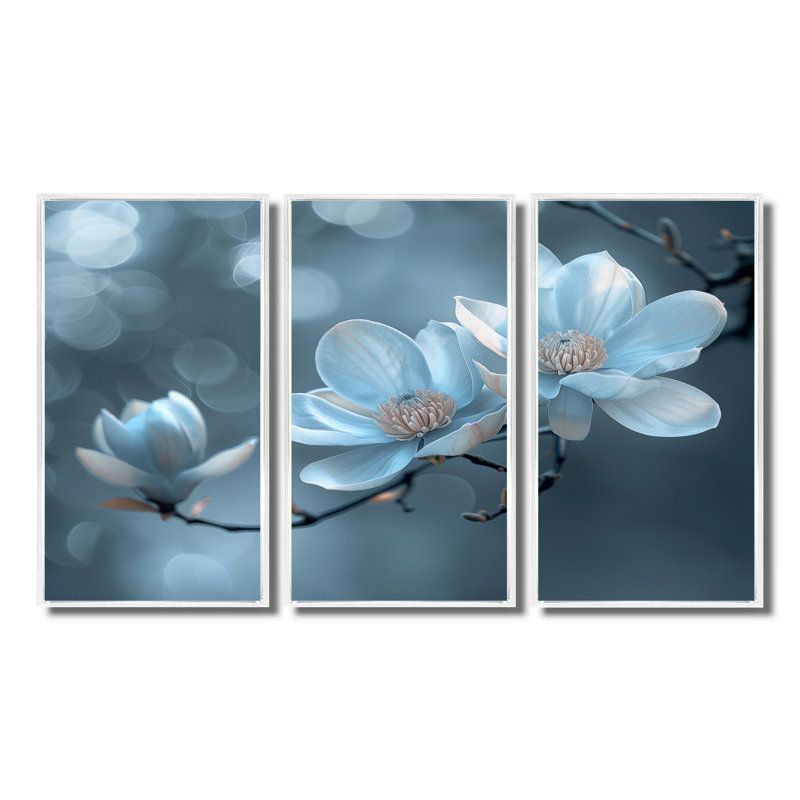 Blanc, gris, nuit, nirvana, magnolia photo I - ensemble d'art mural Magnolias, Toile encadrée flottée blanche
