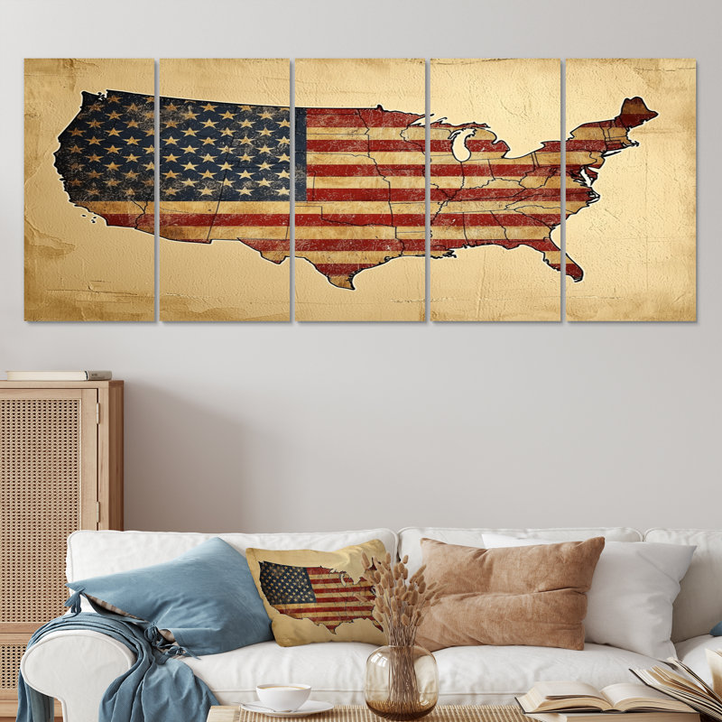 Brianna - Patriotiste américain, art mural moderne, 5 pièces, H 28 po x l 60 po
