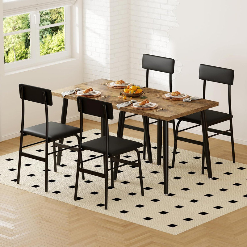 Dining Table Set for 2 with Upholstered Chairs, Space‑Saving Wood Kitchen Table for Small Apartments & Homes
