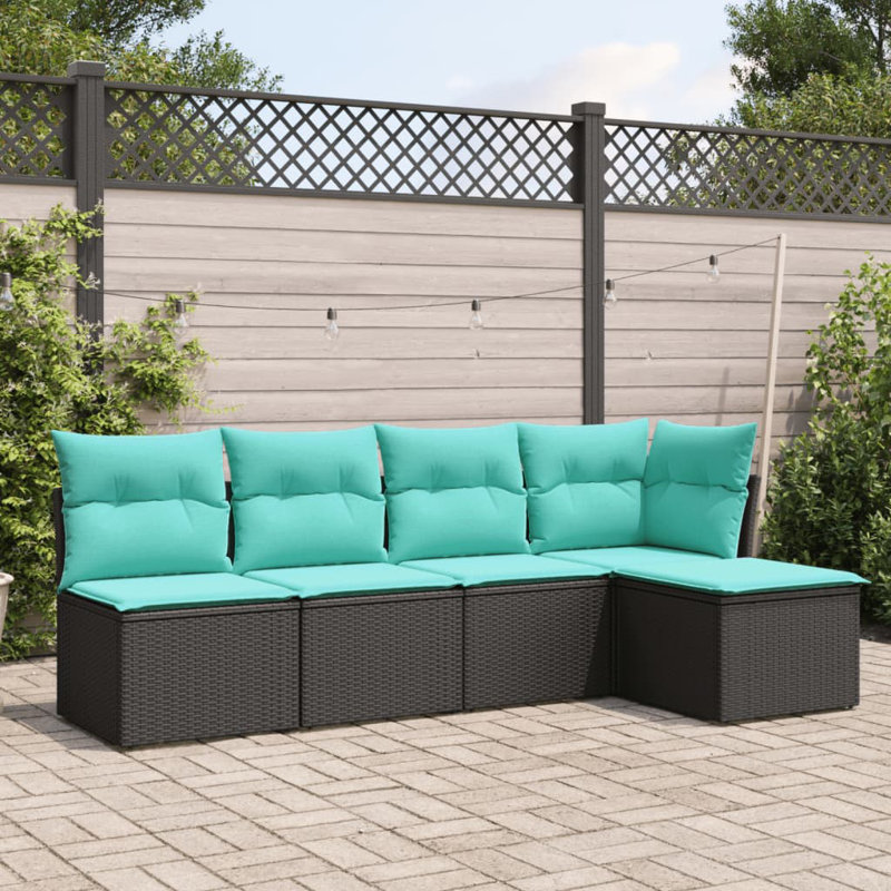  Ensemble de canapé de patio 5 pièces avec coussins en rotin de polyester noir