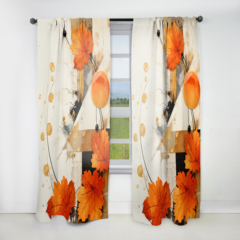 Colliers abstraits floraux crépus de couleur orange I - paravent moderne - 1 panneau de rideaux en velours de viaan