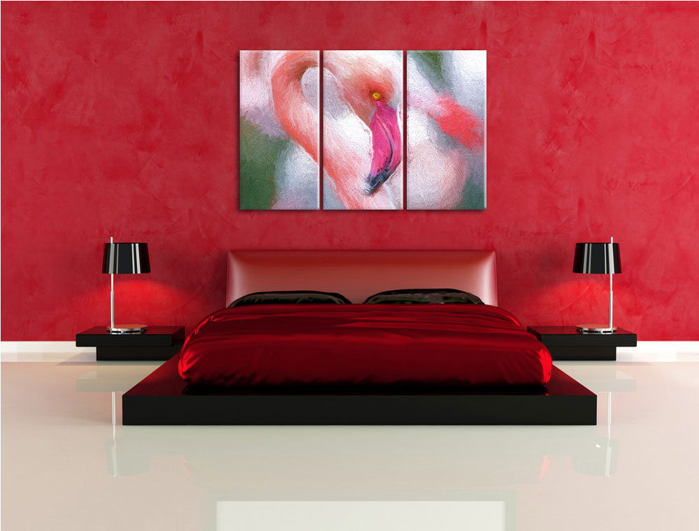 3-tlg. Leinwandbilder-Set Prächtiger Flamingo, Kunstdruck