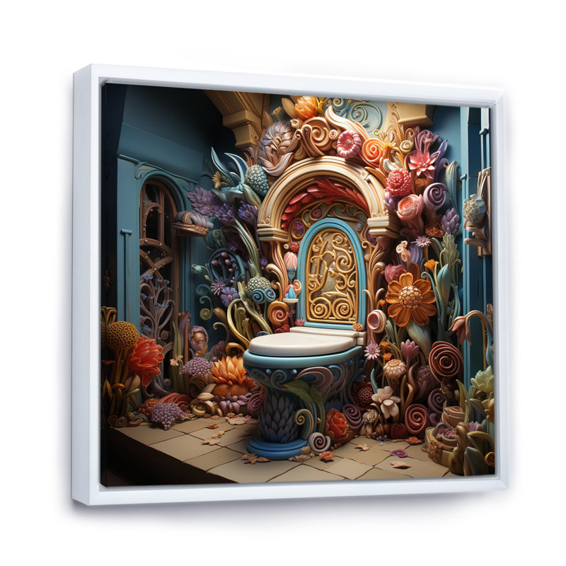 Toilet Whimsical Wonderland I - Bath & Laundry Canvas Art Print, H 16 po x l 16 po x P 1 po, Cadre flottant blanc