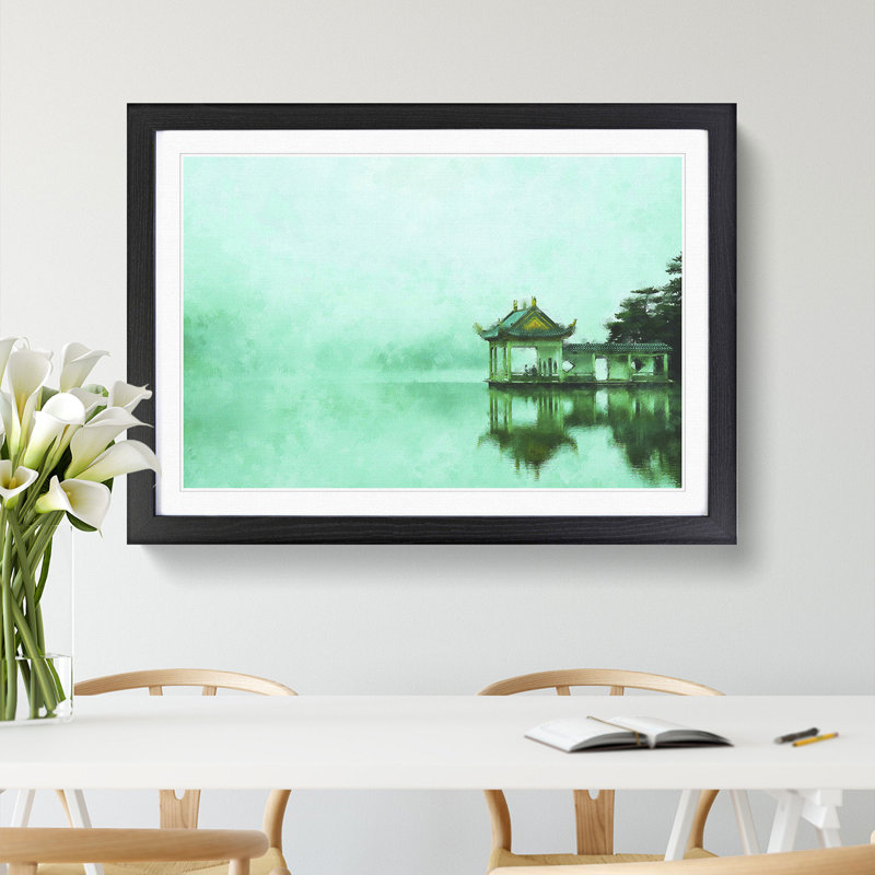 Reflections of Lake Lushan in China - Framed Print, 45cm H x 63cm W x 2cm D, Black Framed