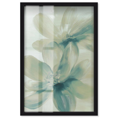 Décoration murale florale sarcelle Magnolia II par Art Remedy, cadre noir, 17 x 25