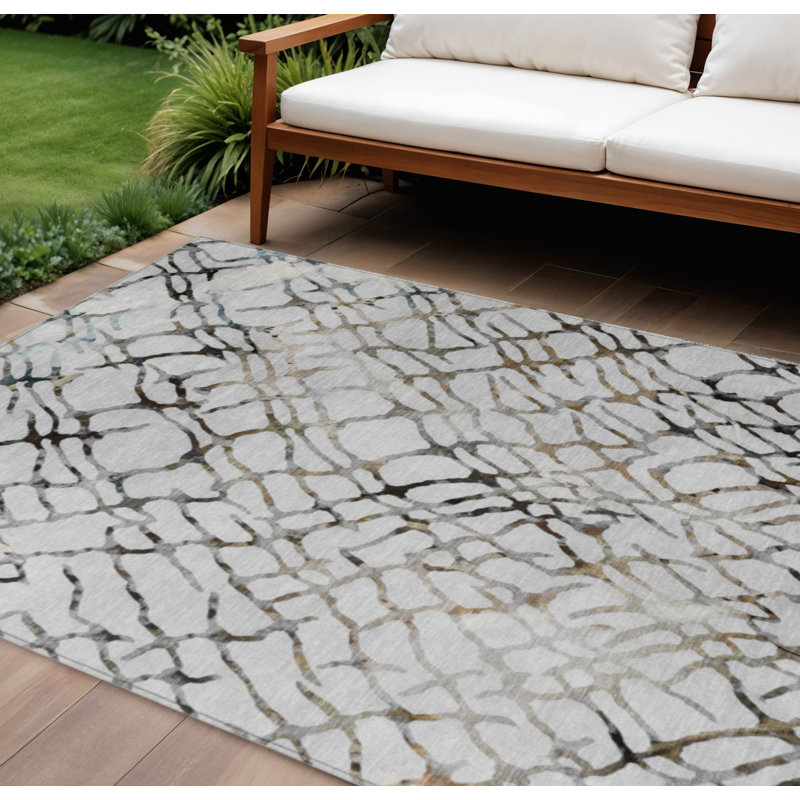 Tapis extérieur lavable abstrait gris et gris anthracite 8 pi x 10 pi