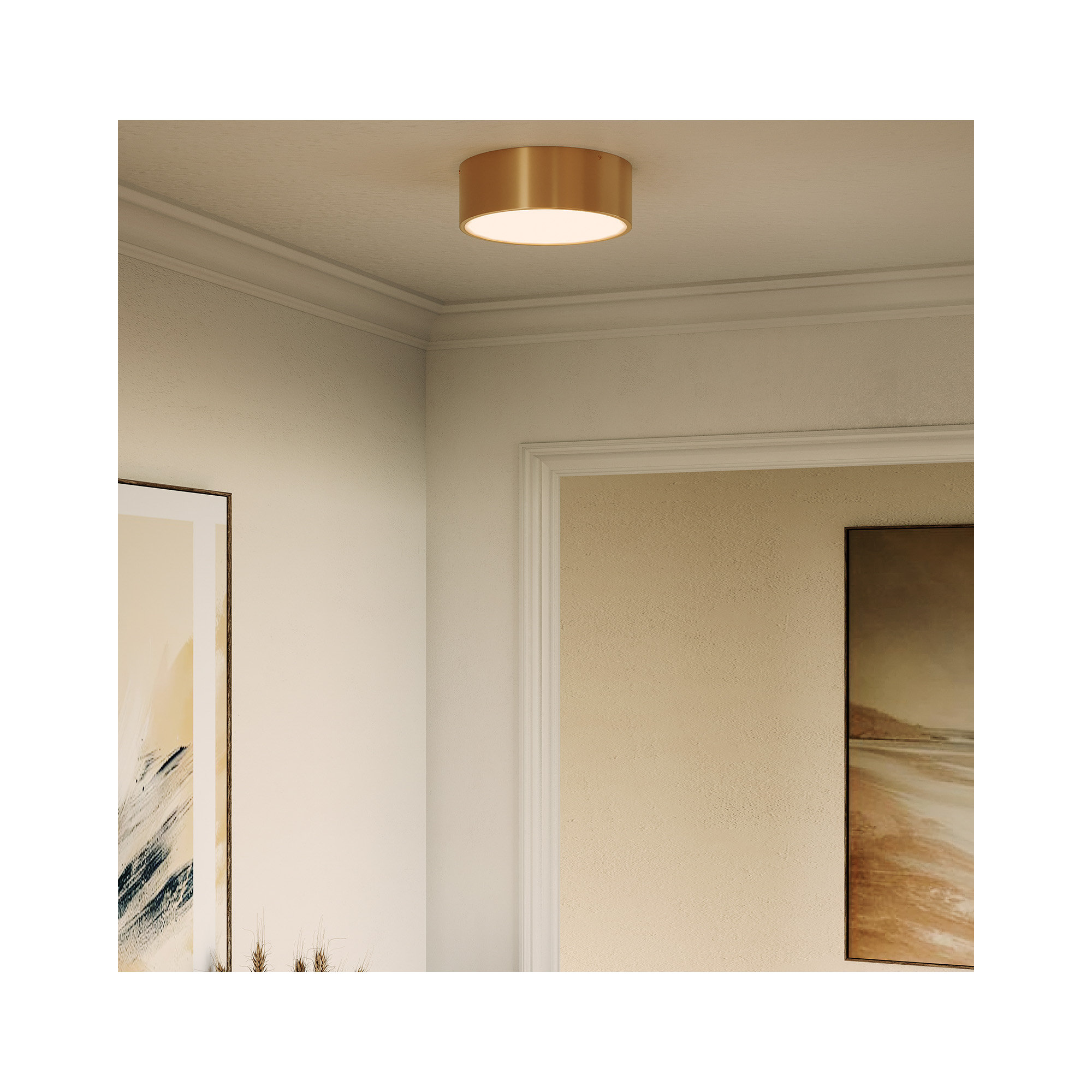 Mossy 2-Light Drum Flush Mount , Aged Gold