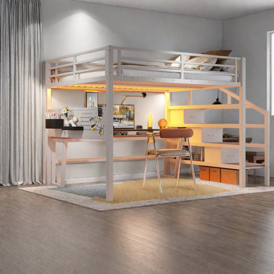 Lits modernes avec rangement, lit mezzanine en panneau de fibres à densité moyenne pour maison compacte
