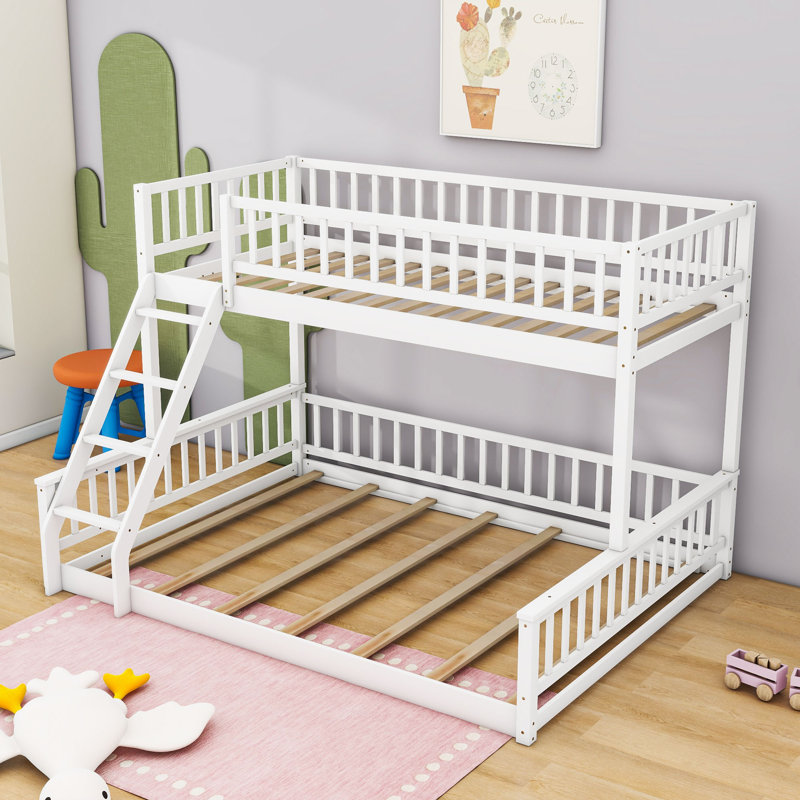 Katienne Bunk Bed With Ladder And Guardrails, White, Twin XL Over Queen