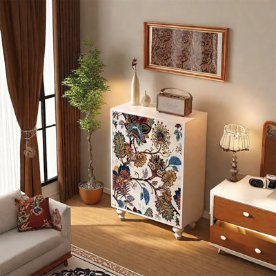 Walnut Frame Decorative Cabinet with Wide Top