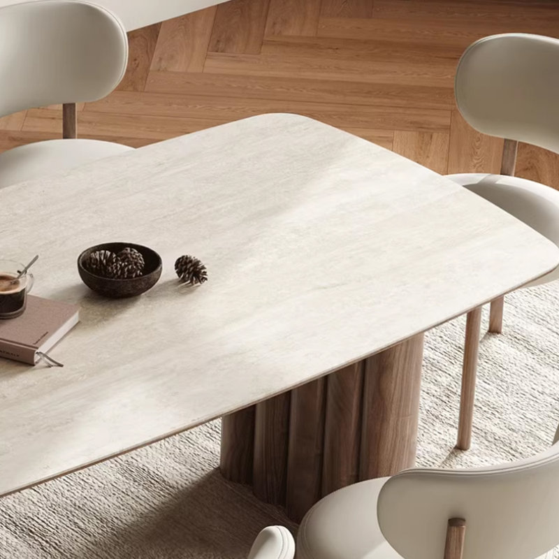 Rectangular rock plate dining table and chair set, 29.52"H x 55.11"L x 31.49"W