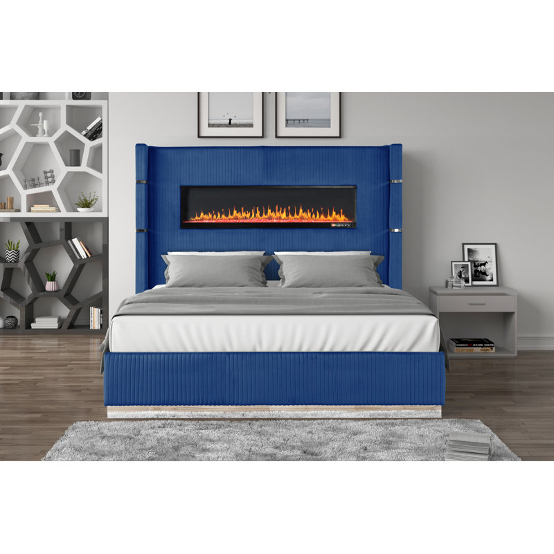 Lit standard tapissier Ashray, Très grand lit, Bleu