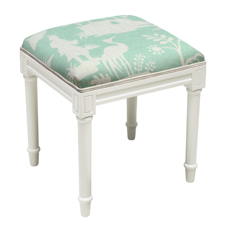 Tabouret de coiffeuse en lin Camillia, Blanc cassé, Aqua