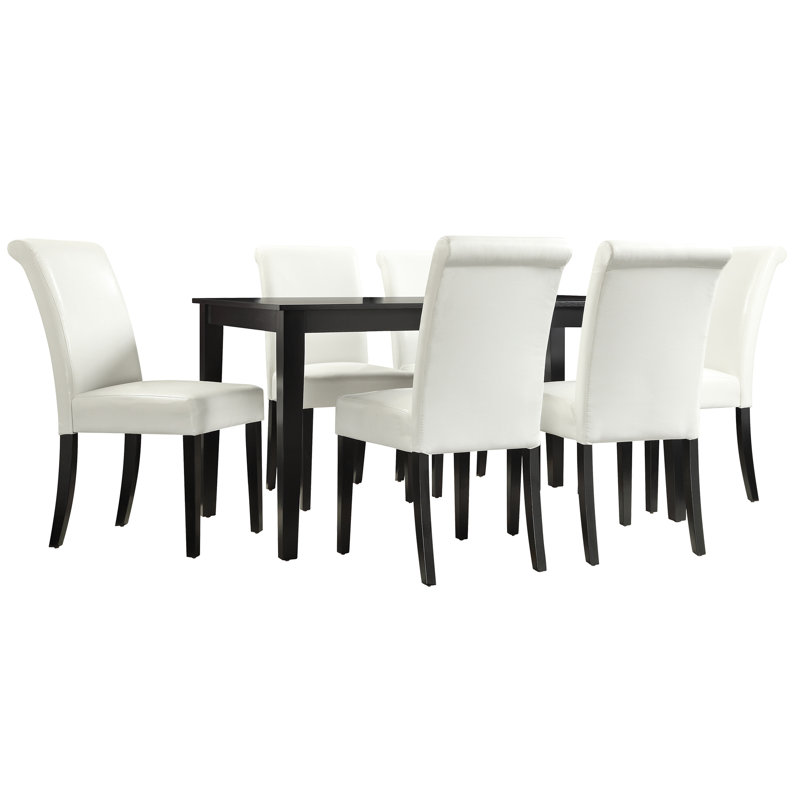 Alexa-Mae Four Leg Dining Set, White, 7 Pieces: Table, 6 Chairs