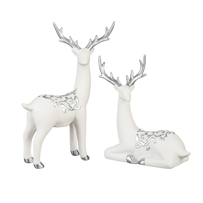 Décoration de table cerf avec embellissement en métal, ensemble de 2