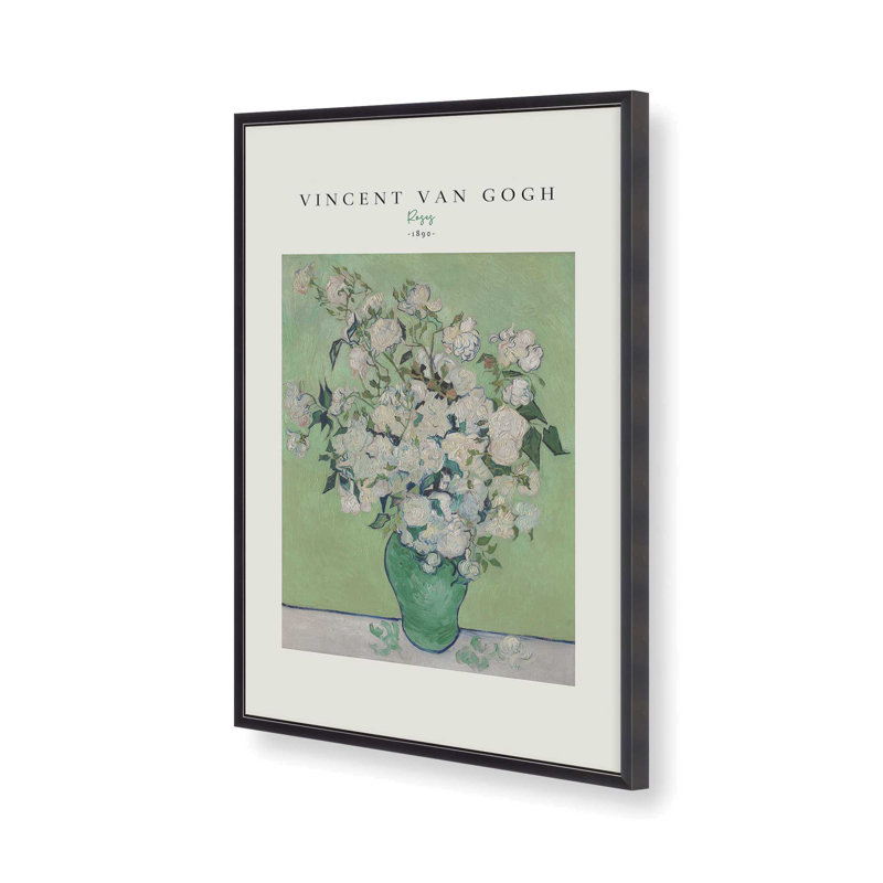 Van Gogh's Roses 1890 v2, Reproduction encadrée sans passe-partout, Zinc patiné, H 15,25 po x l 12,25 po