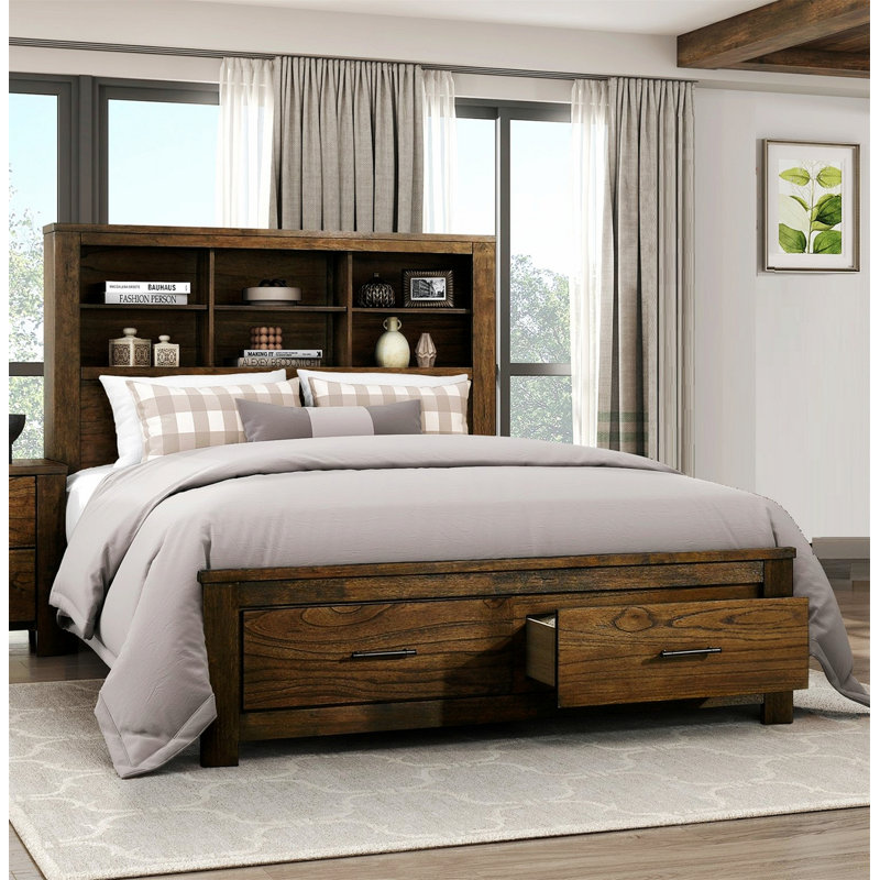 Lit plateforme avec rangement et tête de lit avec tiroirs et meubles de chambre à coucher en bois