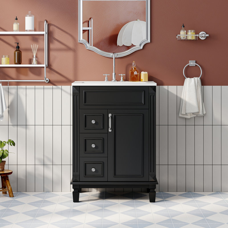 Meuble-lavabo 24 po avec lavabo en céramique, Noir, 24"
