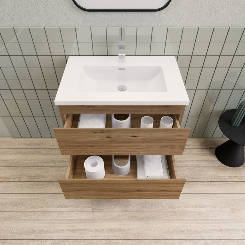 Meuble-lavabo flottant moderne simple Alcester Ivy Bronx, Chêne naturel