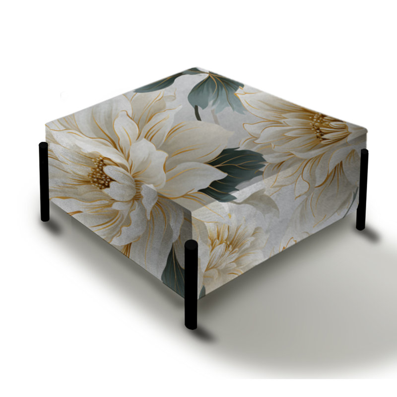 Grand repose-pieds carré blanc à motif floral et mandalas Chrysanthemum Boho II
