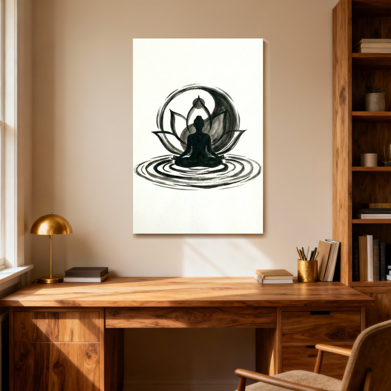 Abstrait, silhouette, méditation, lotus, H 18 po x l 12 po
