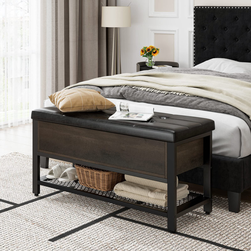 Shoe Bench with Flip-Open Storage Box, Dark Brown