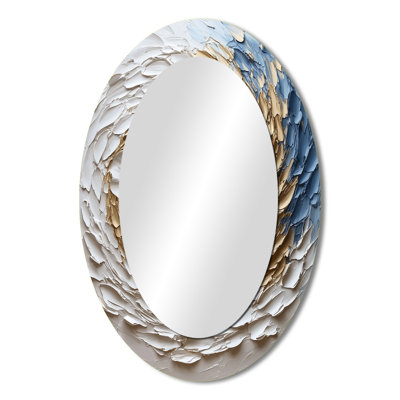 White And Gold Rose In Vortex Love V - Abstract Oval Decorative Mirror On Metal