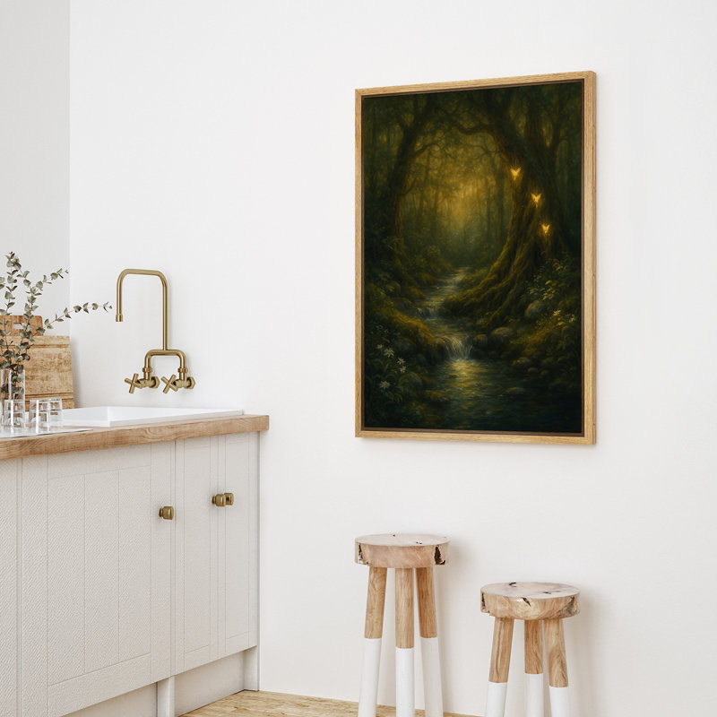 «Enchanted Forest with Glowing Butterflies Mystical Fantasy Landscape», reproduction d'art sur toile encadrée, Naturel