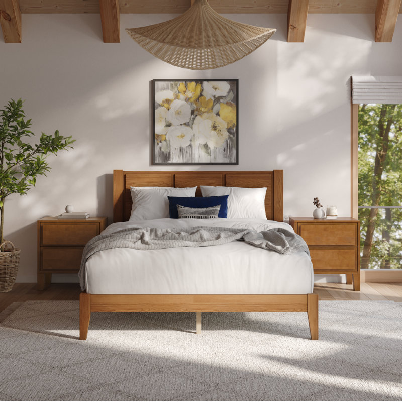 Ensemble de chambre à coucher Knighten, Trois pièces : Lit, table de chevet et commode, Lit double, Noyer
