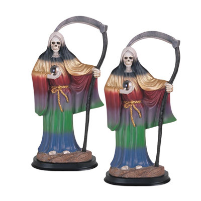 "2-PC Set" ICE ARMOR 12"H Rainbow Santa Muerte Holding Scythe Statue Our Lady of The Holy Death Figurine  Figurine Statue Ornament Home/Room Decor and Perfect Gift Ideas for House Warming, Holidays and Birthdays Great Collectible Addition